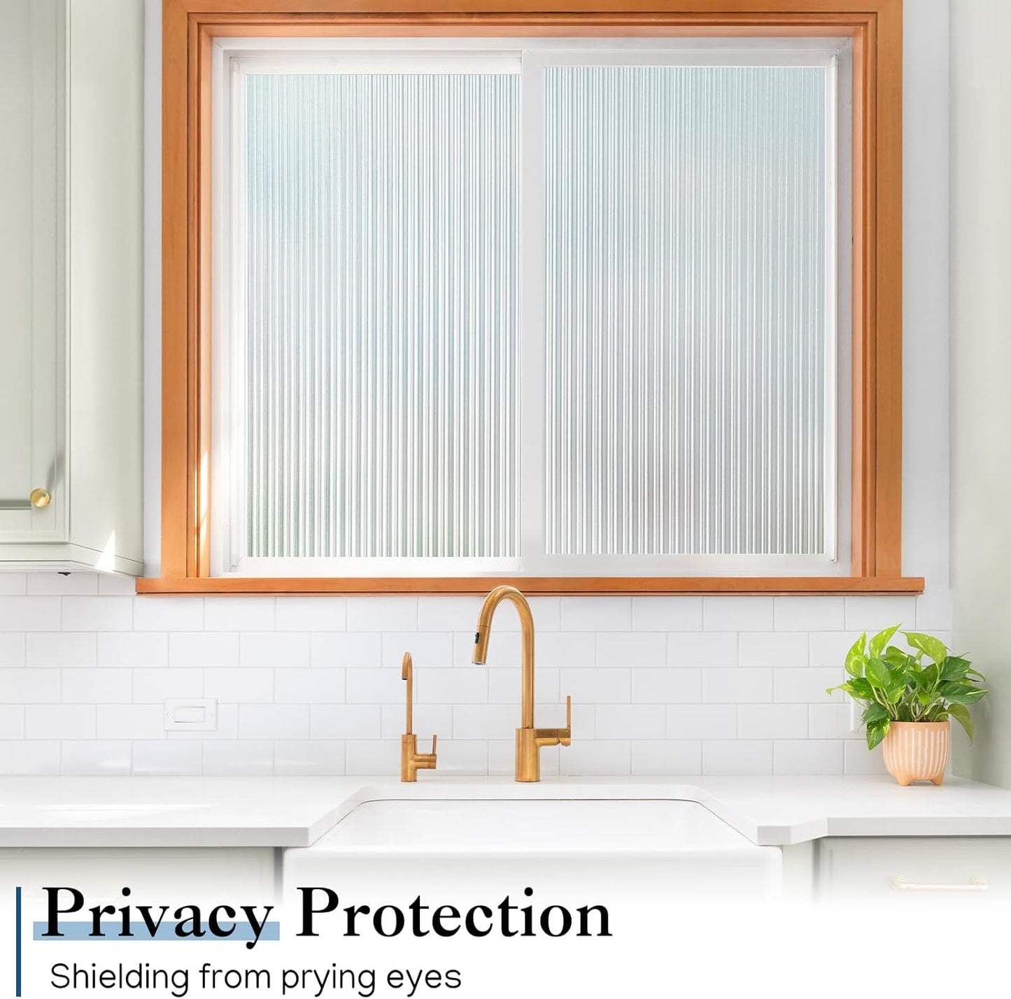 Haton Reeded Glass Window Privacy Film, Frosted Glass Window Film, Static Cling UV Blocking Stickers, Decorative Removable Cover for Bathroom Door Office, Non Adhesive 35.4" x 78.7"