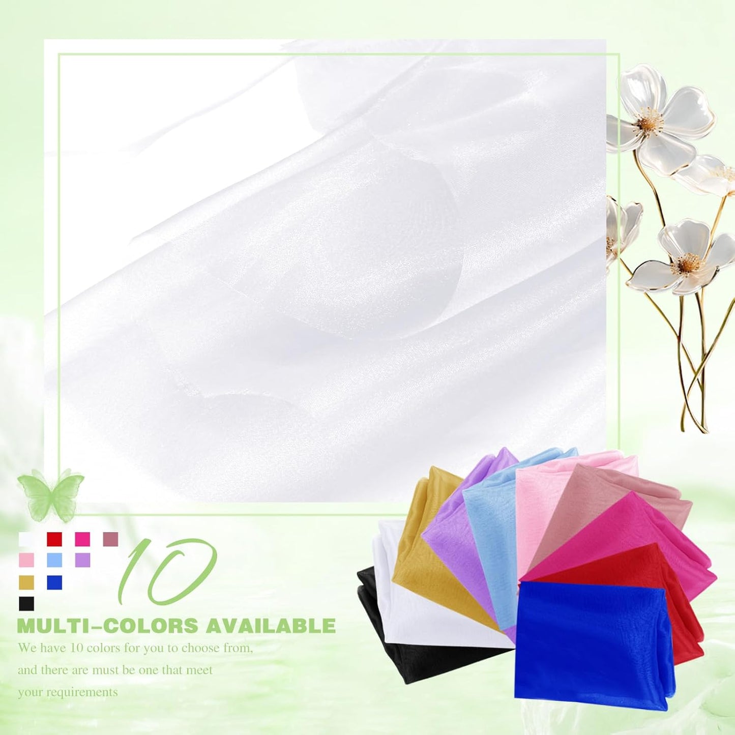 VACVELT Sheer Organza Fabric by The Yard, 60 Inch Wide White Organza Fabric Bolt Bridal Sheer Tulle Fabric, Silk Organza Fabric Roll for Wedding Party Decorations Backdrop Curtain (1 Yard)