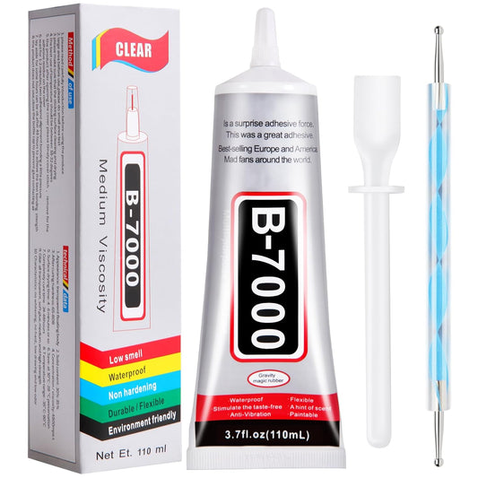 110 ml B7000 Adhesive for Crafts, Clear Glue with Spreaders and Dotting Pen Tool, Multipurpose for Rhinestones, Fabric, DIY, Makeup, Shoes, Jewelry Making, Nail Art