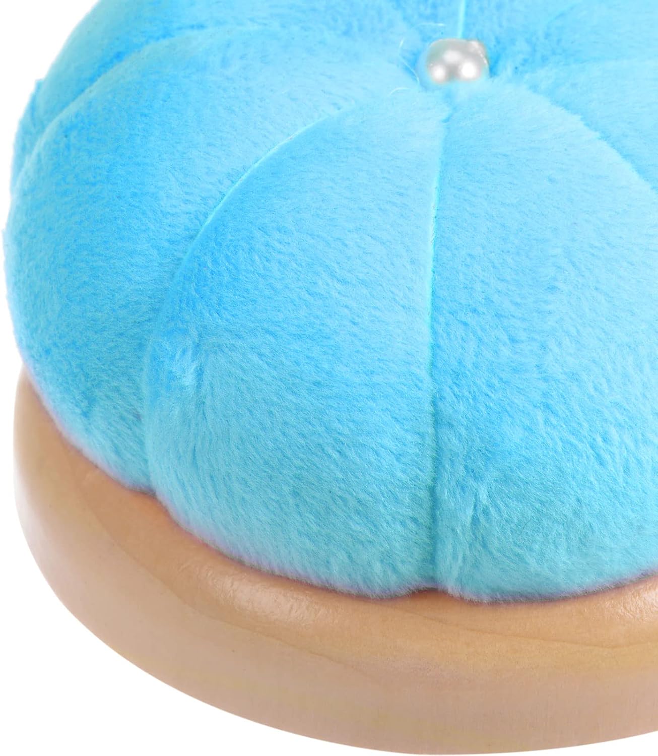HARFINGTON Wooden Base Needle Pincushions Japanese Style Pin Cushions Round Pin Cushion Needle Holder for Sewing Quilting Needlework DIY Crafts, Sky Blue