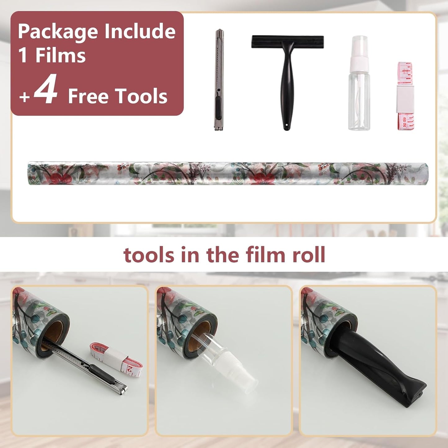 NINETREX Window Privacy Film,Stained Glass Window Film,Rainbow Decorative Stickers Static Cling Anti UV Heat Control for Home Decor (Galsang Flower,23.6 x 78.7inch)