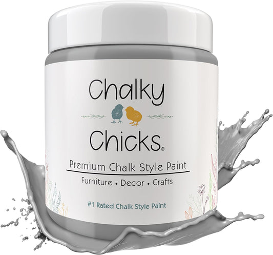 Chalky Chicks All-in-One Chalk Paint for Furniture or Cabinet - 16 Fl Oz - Matte Finish Mad Cloud (Light Gray) for Metal, Wood Furniture Paint - No Sanding All-in-One for Home Decor & Crafts, USA Made
