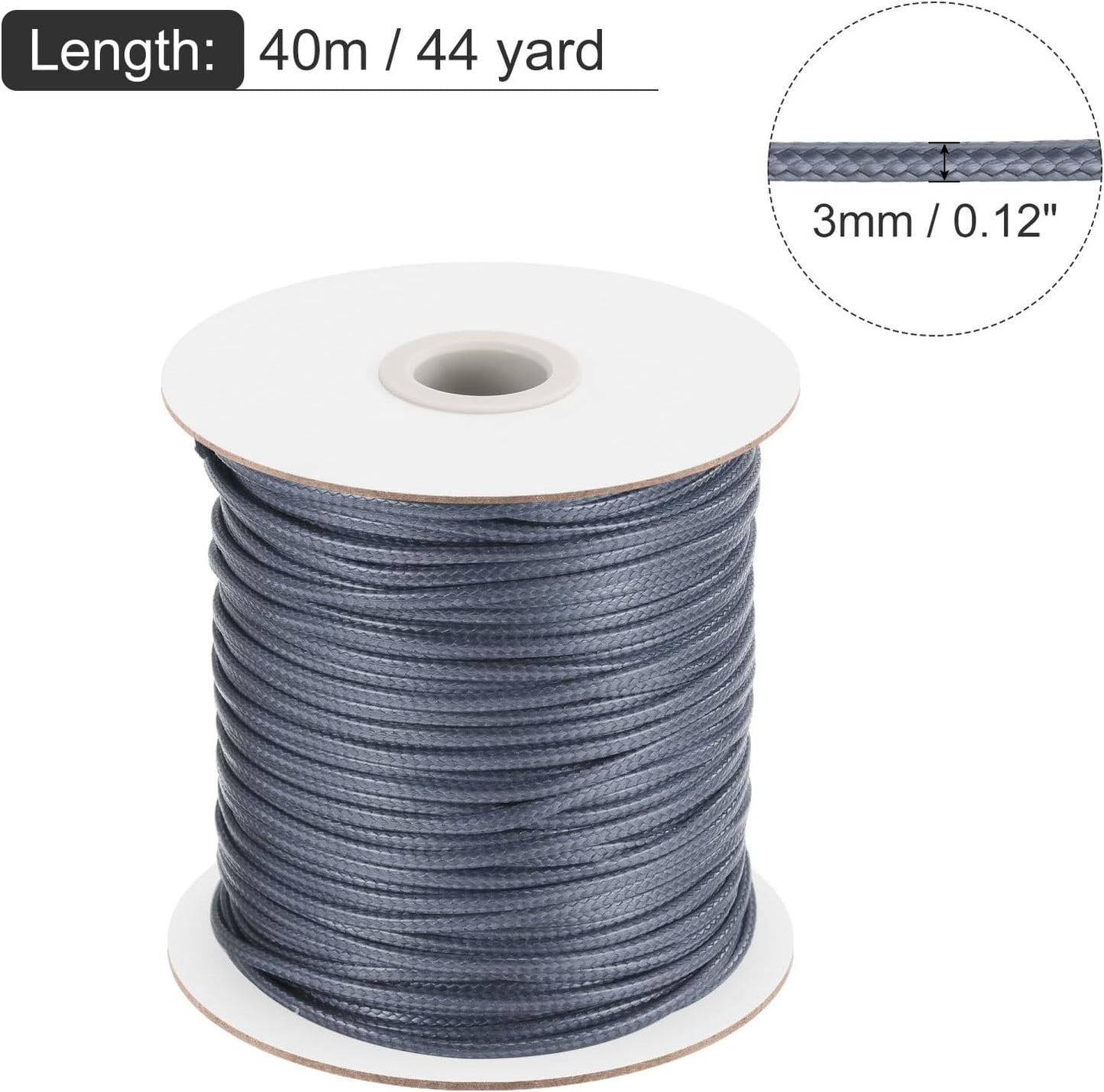 MECCANIXITY Waxed Cord 3mm Waxed Polyester Cord 44 Yard Wax String for Bracelet Making, Necklaces, Beading, Jewelry Making and DIY Crafts(Dark Grey)