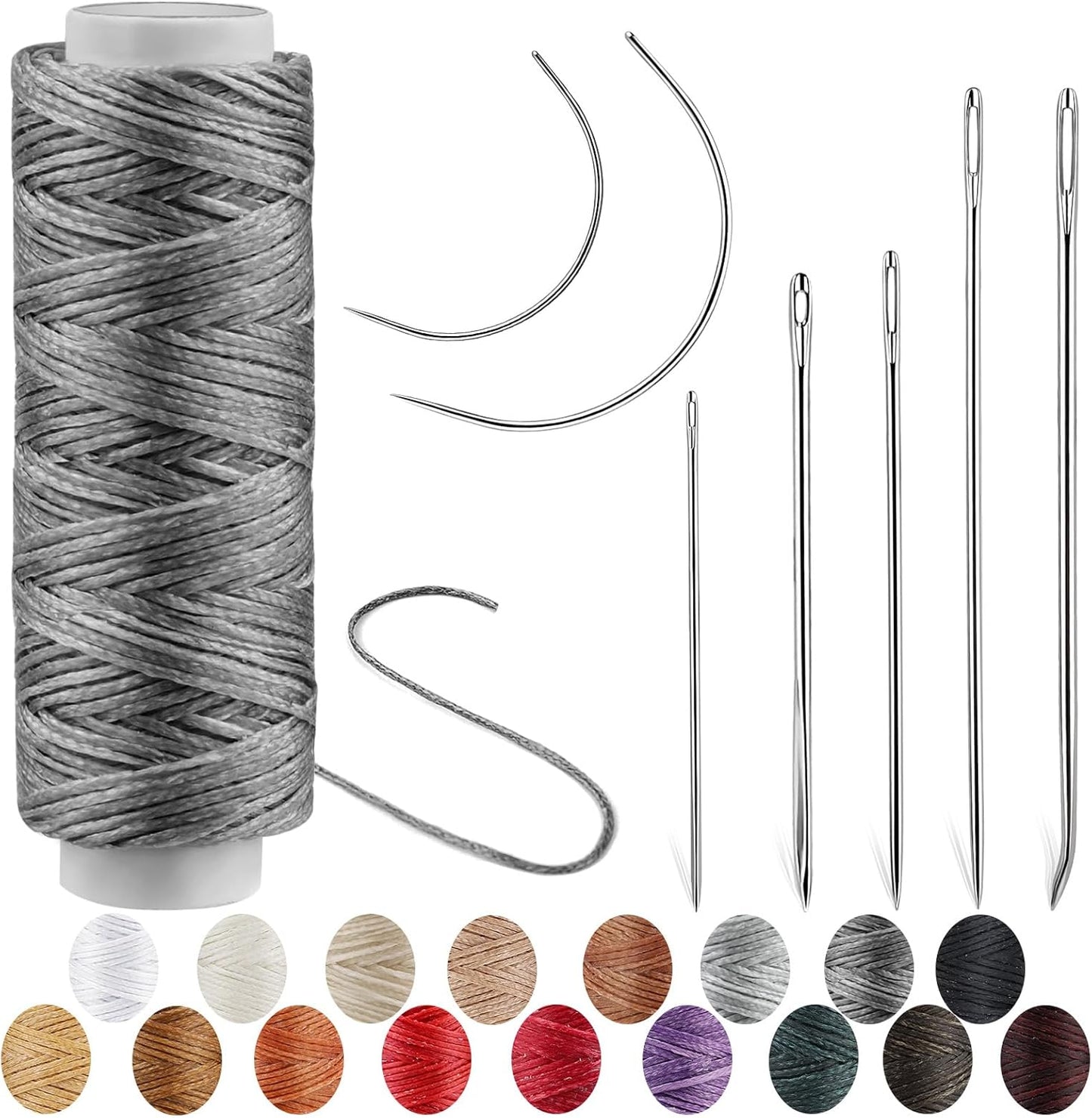 Ftyiwu Waxed Thread, Upholstery Needle and Thread 32 Yards with 7PCS Hand Sewing Needles for Home Upholstery Carpet Canvas Repair Leather Sewing (Dark Gray)