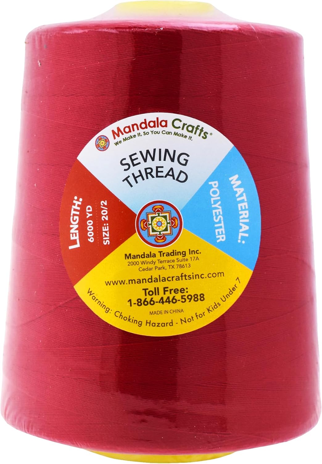 Mandala Crafts 4 Pack of Serger Threads Cones Spools - 20S/2 24000 Yards Polyester Cranberry Threads for Sergers Machine and Overlock Quilting Sewing Machine