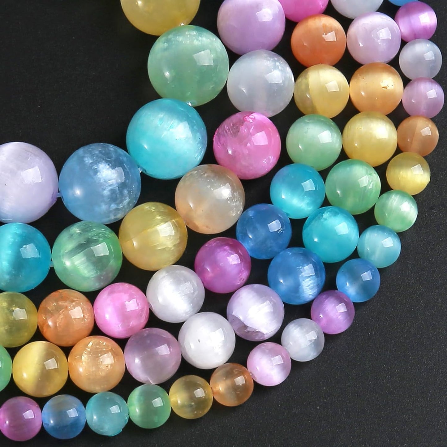 6MM 120pcs Mixed Color Selenite Gypsum Beads Natural Stone Round Loose Beads for Jewelry Making DIY Bracelet Necklace 2 Strands 32"