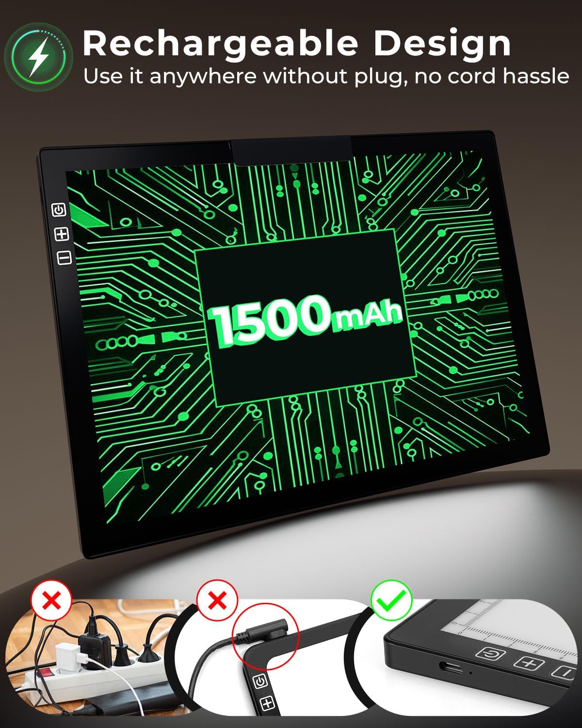 Bylitodt Cordless A4 Light Pad, Diamond Art Light Board with Stand, Lightbox for Tracing and Drawing with 6 Brightness, Tracing Pad for Weeding Vinyl, Sketching, Diamond Painting Accessories