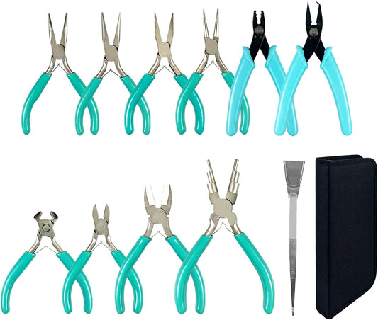 11-Piece jewelry pliers set,Jewelry-making plier tools with stainless steel jewelry tweezers for crafting,beading,and repairing