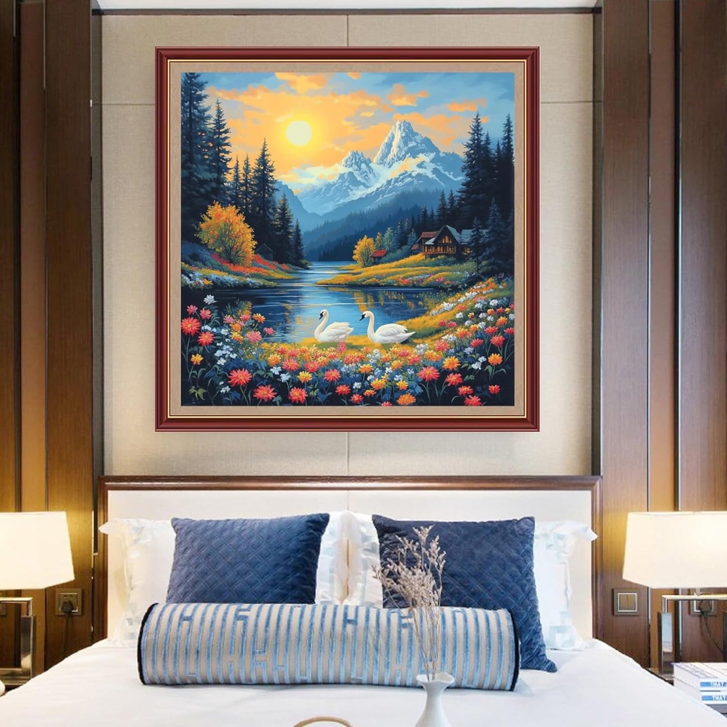 DMCXART Counted Cross Stitch Kits for Adults Needlepoint Kits Unprinted Cross Stitching Embroidery Kit 11CT Cross Stitch Supplies-Sunset Scenery 18x18 inch