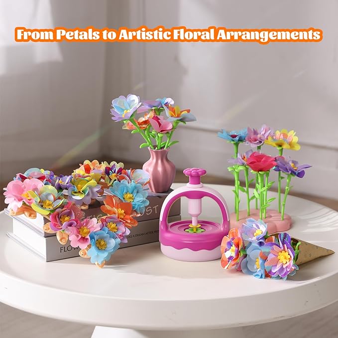 Fabric Flower Bouquet Craft Kit, DIY Arts & Crafts Toy for Kids, Creative Flower-Making Activity Set, Educational Preschool Toy, Perfect Birthday & Christmas Gift for Girls Ages 4 5 6 7 8+ (red)