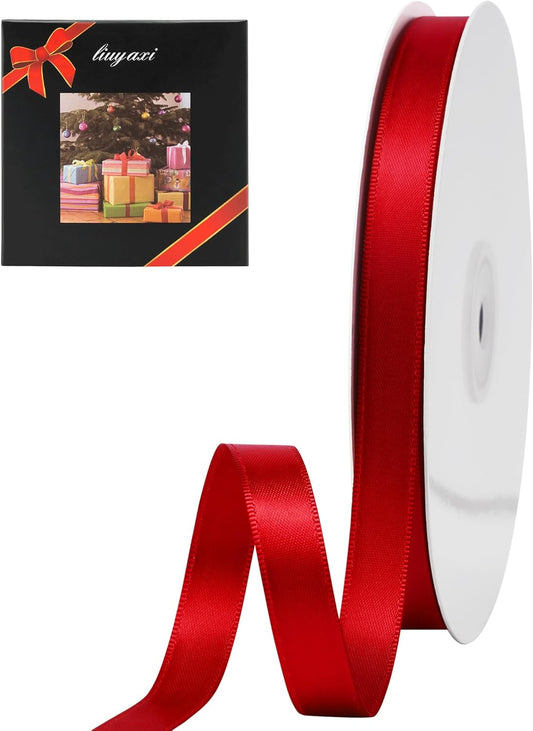 LIUYAXI Red Satin Ribbon, Double Faced 1/2" X Continuous 25 Yards Ribbons Perfect for Gift Wrapping Bows Bouquet Wedding Craft and More