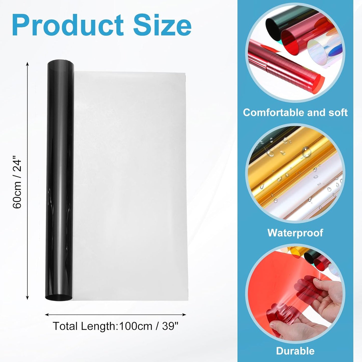 MECCANIXITY Iridescent Window Film,24" x 39" Iridescent Holographic PVC Fabric Dichroic Film Clear Vinyl Paper Roll for DIY Craft Gift Wrapping Bag Decoration,Light Gray