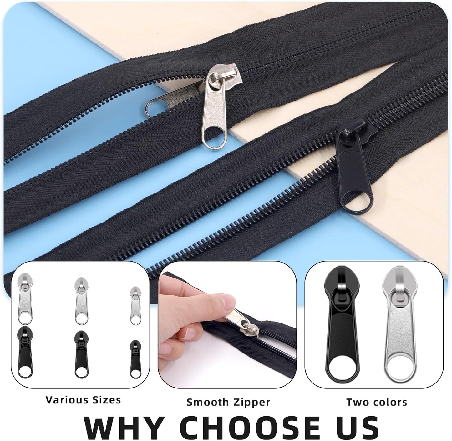 Glarks 85pcs #3#5#8 Zipper Repair Kits Includes 39pcs Metal Zipper 30pcs U Shape Top Stops 15pcs Bottom Stoppers with 1pcs Sharp-Nosed Pliers, Zipper Sliders Zipper Pull Replacement Zip Fixer Part