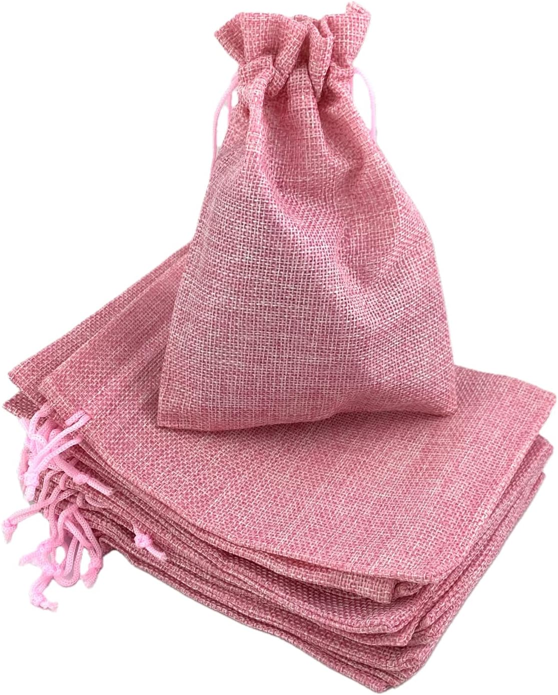 Palmhomee Pack of 25 Pink Burlap Gift Bags with Drawstring Linen Pouches (7x9 Inch) for Wedding, Birthday, Party Favors