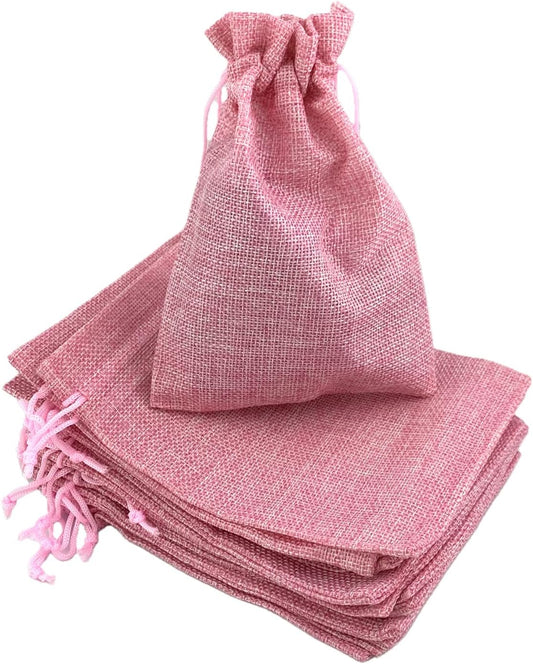 Palmhomee Pack of 25 Pink Burlap Gift Bags with Drawstring Linen Pouches (7x9 Inch) for Wedding, Birthday, Party Favors