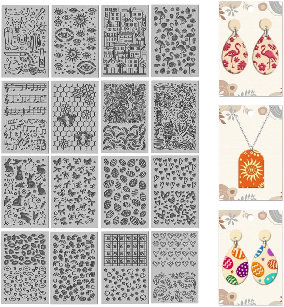 CHGCRAFT 16 Sheets Bee and Butterfly Clay Texture Mat Cowboy Pattern Polymer Clay Texture Sheets DIY Tools for Pottery Earring Jewelry Making Stamp Engraving Machines, 4x2.6inch