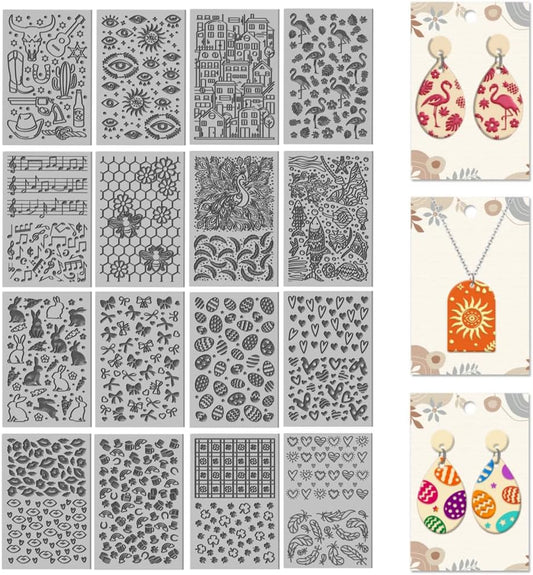 CHGCRAFT 16 Sheets Bee and Butterfly Clay Texture Mat Cowboy Pattern Polymer Clay Texture Sheets DIY Tools for Pottery Earring Jewelry Making Stamp Engraving Machines, 4x2.6inch