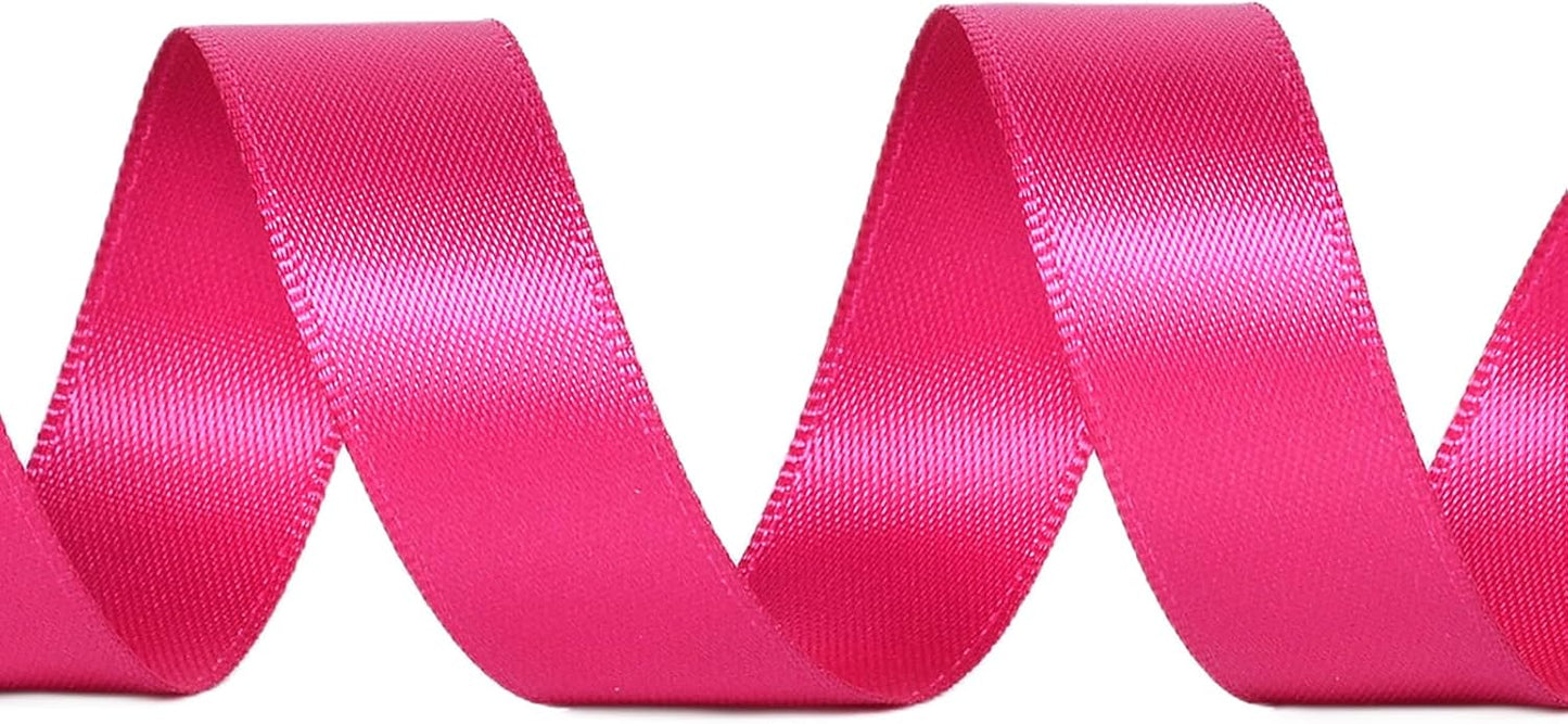 YAMA Hot Pink Double Faced Satin Ribbon 5/8 Inch 25 Yards Hot Pink Fabric Ribbons for Gift Wrapping Crafts Bows Wedding Party Decoration