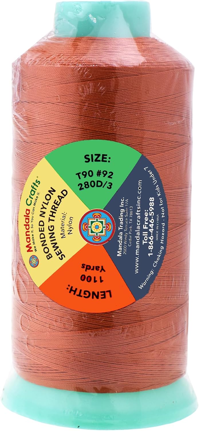 Mandala Crafts Bonded Nylon Thread Burnt Orange Heavy Duty Sewing Threads - 1100 YDs Size 92 280D T90 Tex 90 Thread for Leather Jeans Weaving Outdoor Marine Upholstery Threads
