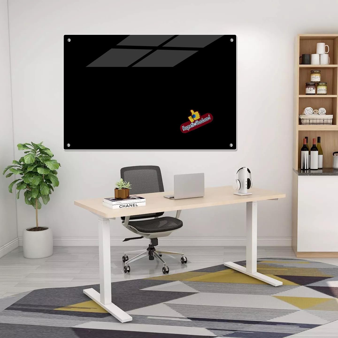 Magnetic Glass Black Board 48"x36" Glass Dry Erase Blackboard Tempered Glass Whiteboard Wall Mounted for Office School Home (Black)