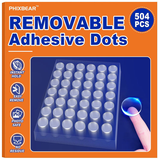504 Pcs Clear Removable Adhesive Dots, Glue Point Dots for Crafts Balloons Poster, Double Sided Sticky Round Dots (0.39 Inch)