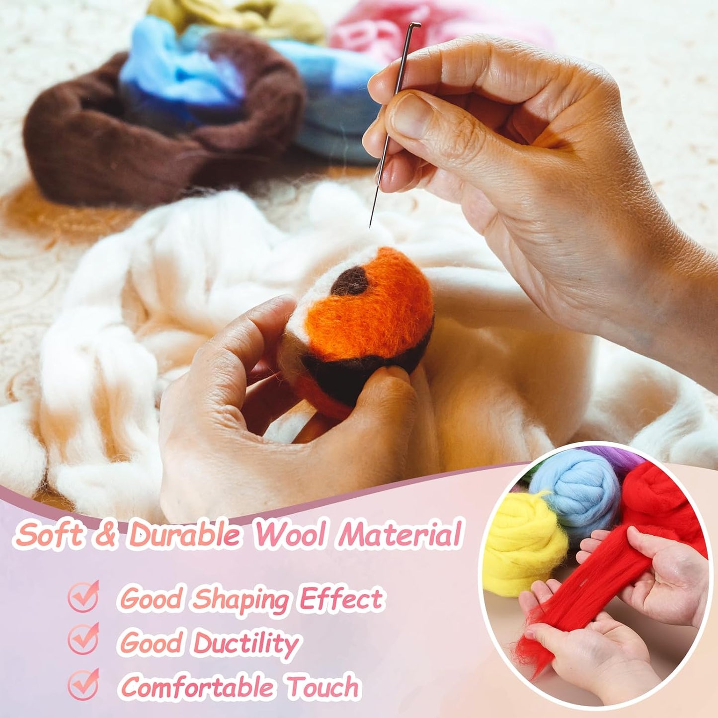 PATIKIL Wool Roving Yarn, 150G/5.3OZ Soft Felting Wool Pure Chunky Roving Yarn Bulk for Needle Felting Knitting Blanket Spinning Weaving DIY Craft, Bright Brown