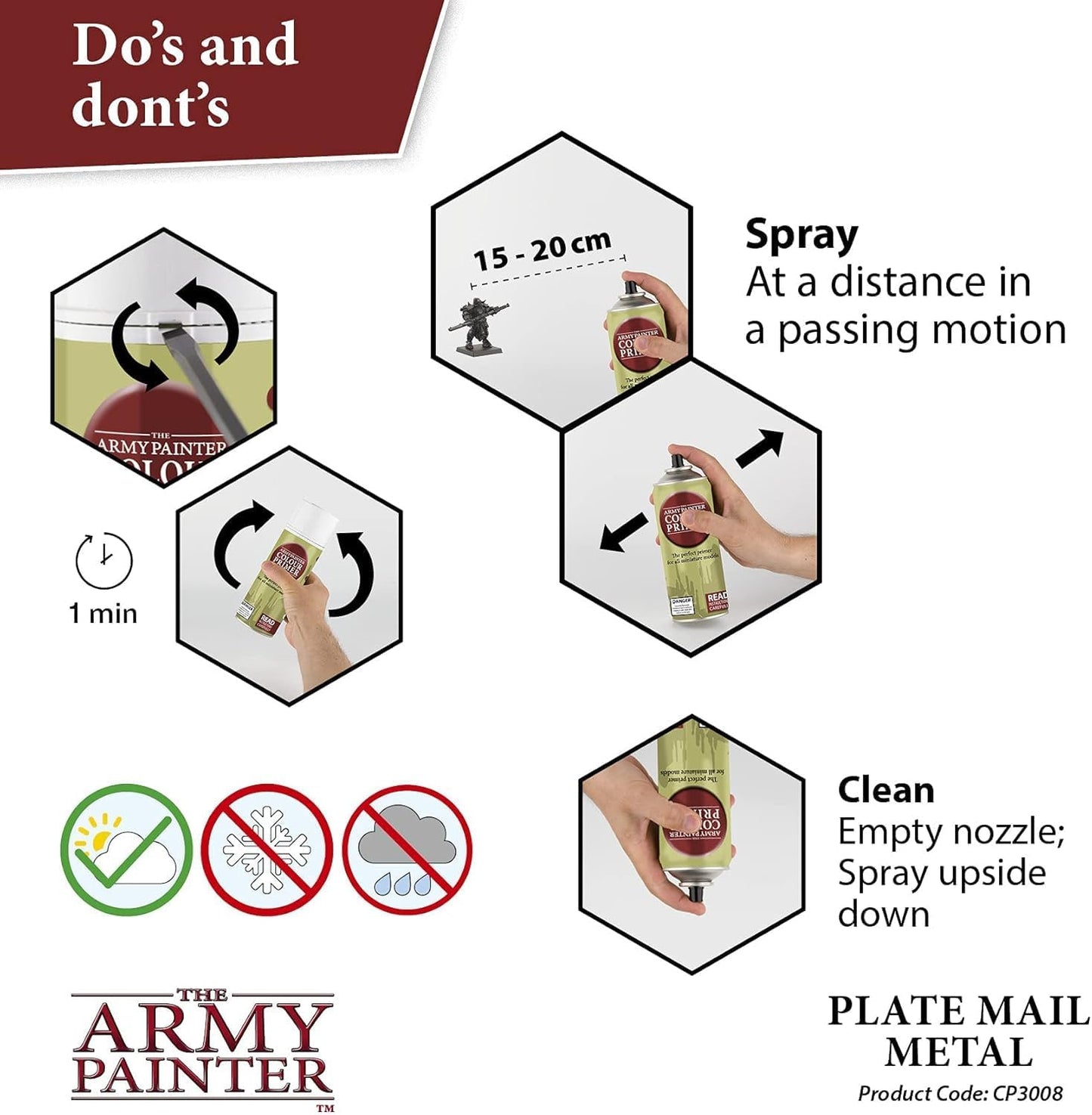 The Army Painter Colour Primer Plate Mail Metal, 400 mL Acrylic Spray Primer, Spray Paint Basecoat for Miniature Priming, Tabletop Roleplaying, Boardgames, and Wargames Miniature Modelling