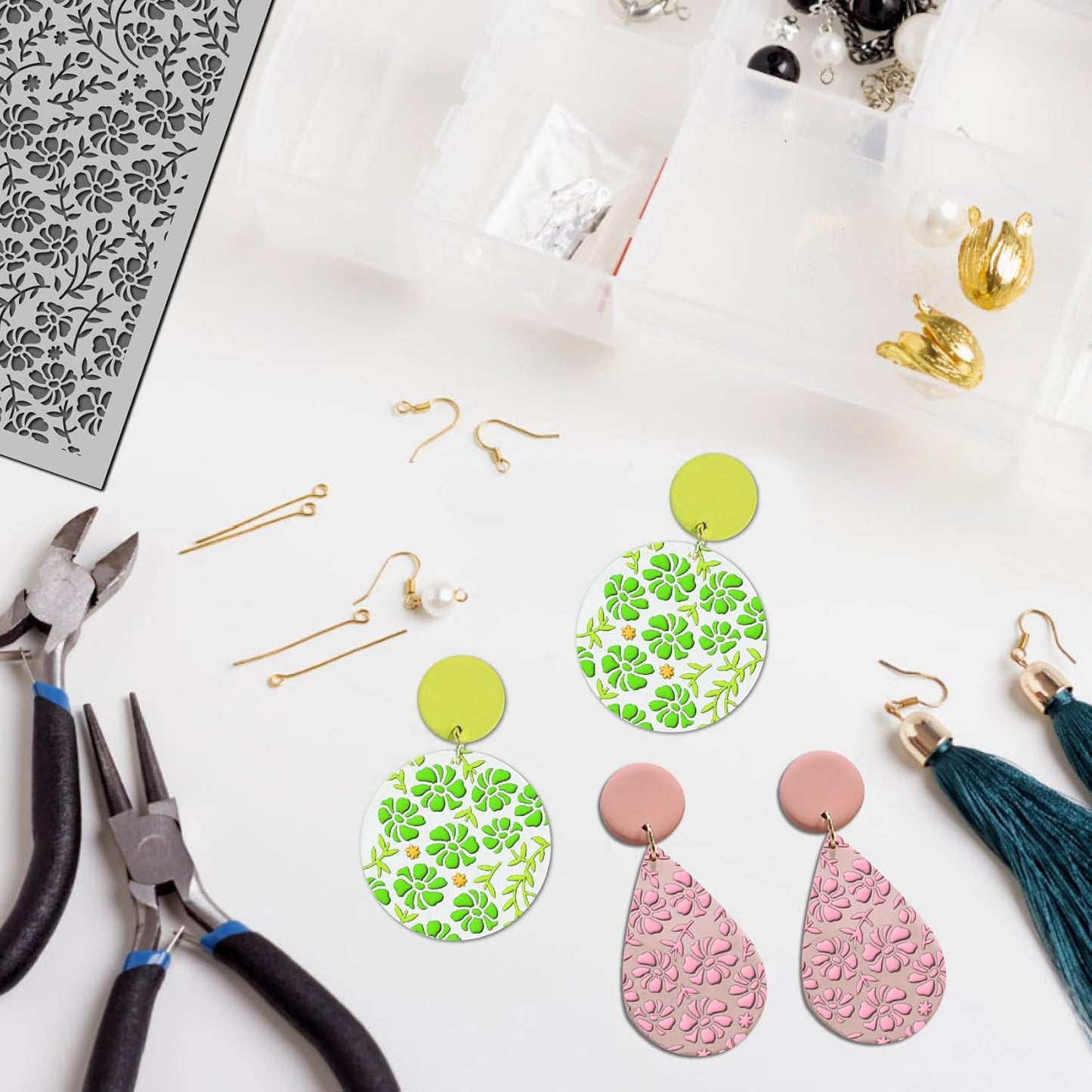 Arbuya Flowers Polymer Clay Texture Mat - Floral Swirls Leaves Texture Sheet for Polymer Clay Jewelry Making, Earring Charms, DIY Craft Supplies