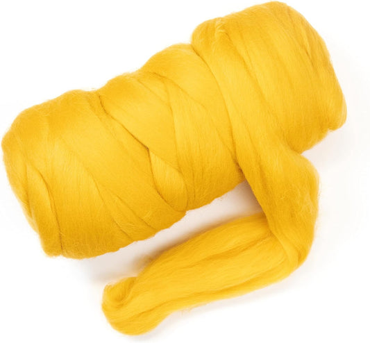 Colored Natural Wool roving, 1 lb. Best Wool for Needle Felting, Wet Felting, handcrafts and Spinning. Hand Knitting Big Yarn (Mustard, 1 lb)