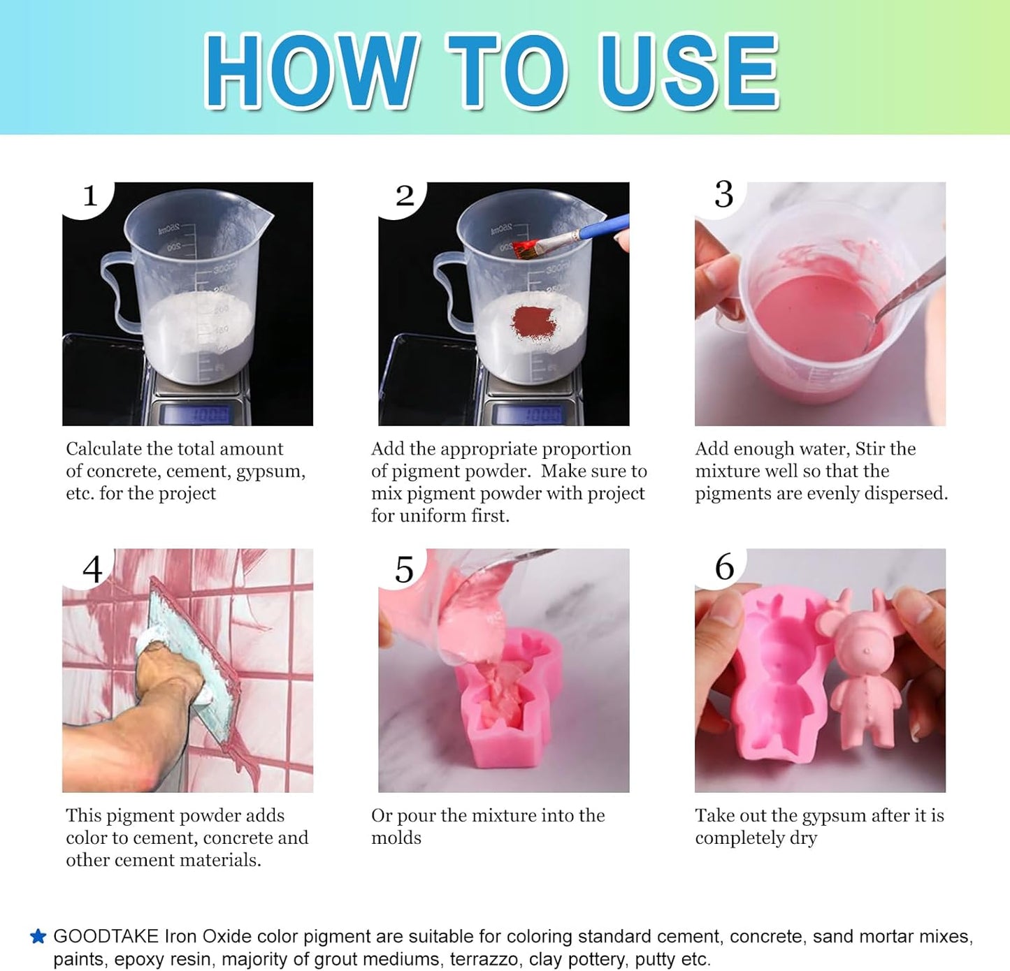 GOODTAKE Concrete Pigment, Rose Red Iron Oxide Pigment Powder, Concrete Cement Dye Color for Pastel Tile Paint Cement Mortar Grout (Rose Red, 4 oz)