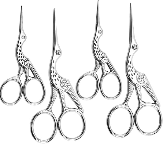 Vintage Stork Shape Sewing Scissors Stainless Steel Tailor Scissors Sharp Sewing Shears for Embroidery, Craft, Art Work & Everyday Use (4, Silver)