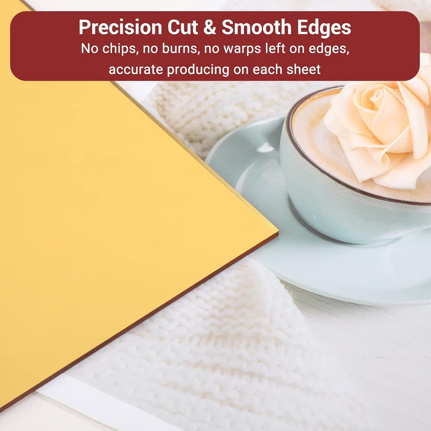 Enoin 2pcs 12 x 12 inch Gold Acrylic Sheet - Cut to Size Plexiglass Sheets 1/8 inch Thick, Small Wall Mirrors for Wall Decor DIY Craft Acrylic Sign