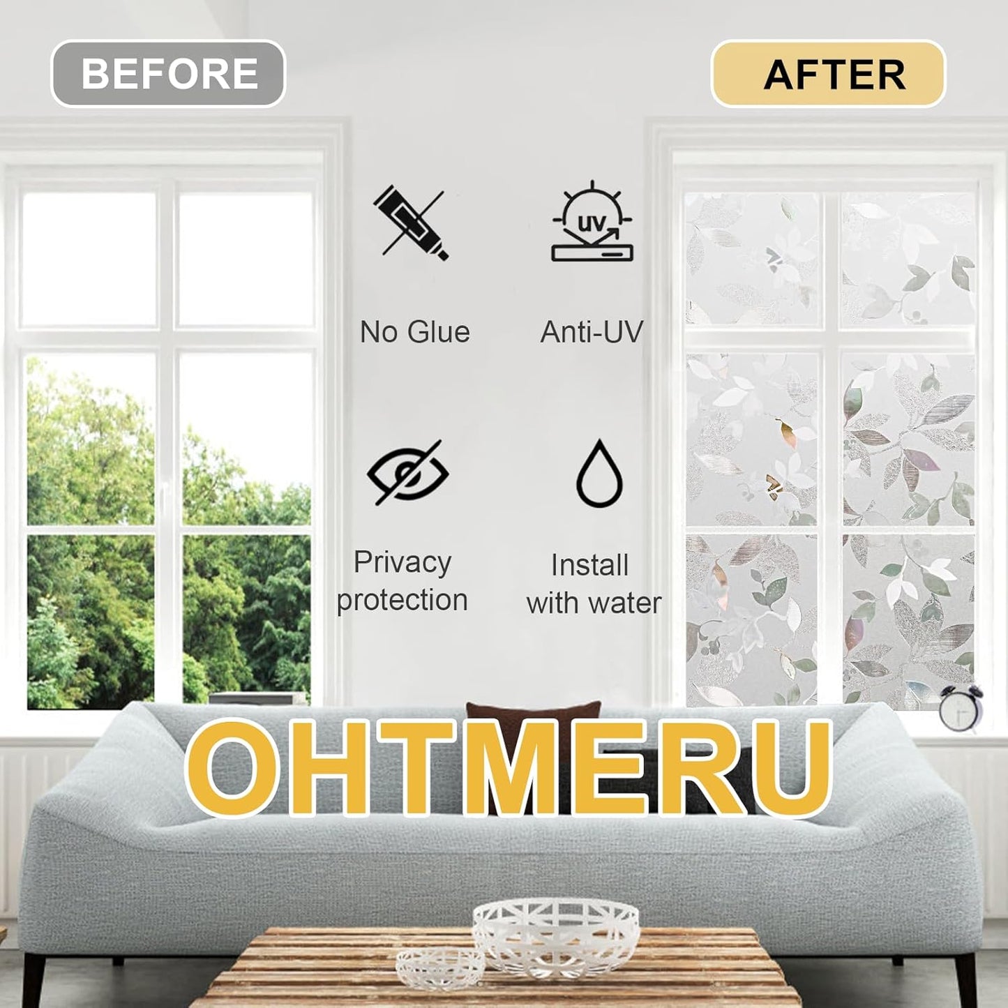 Window Privacy Film Decorative for Front Door, Bathroom Static Cling Stained Glass Sticker Opaque Heat Control UV Blocking Non-Adhesive for Home Windows, Magnolia