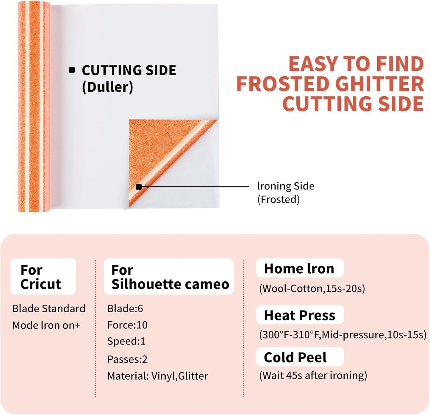 HTVRONT Glitter HTV Heat Transfer Vinyl - 10" x 8ft Neon Orange Glitter HTV Vinyl for Shirts, Glitter Iron on Vinyl for All Cutting Machine - Easy to Cut & Weed (Neon Orange Glitter)