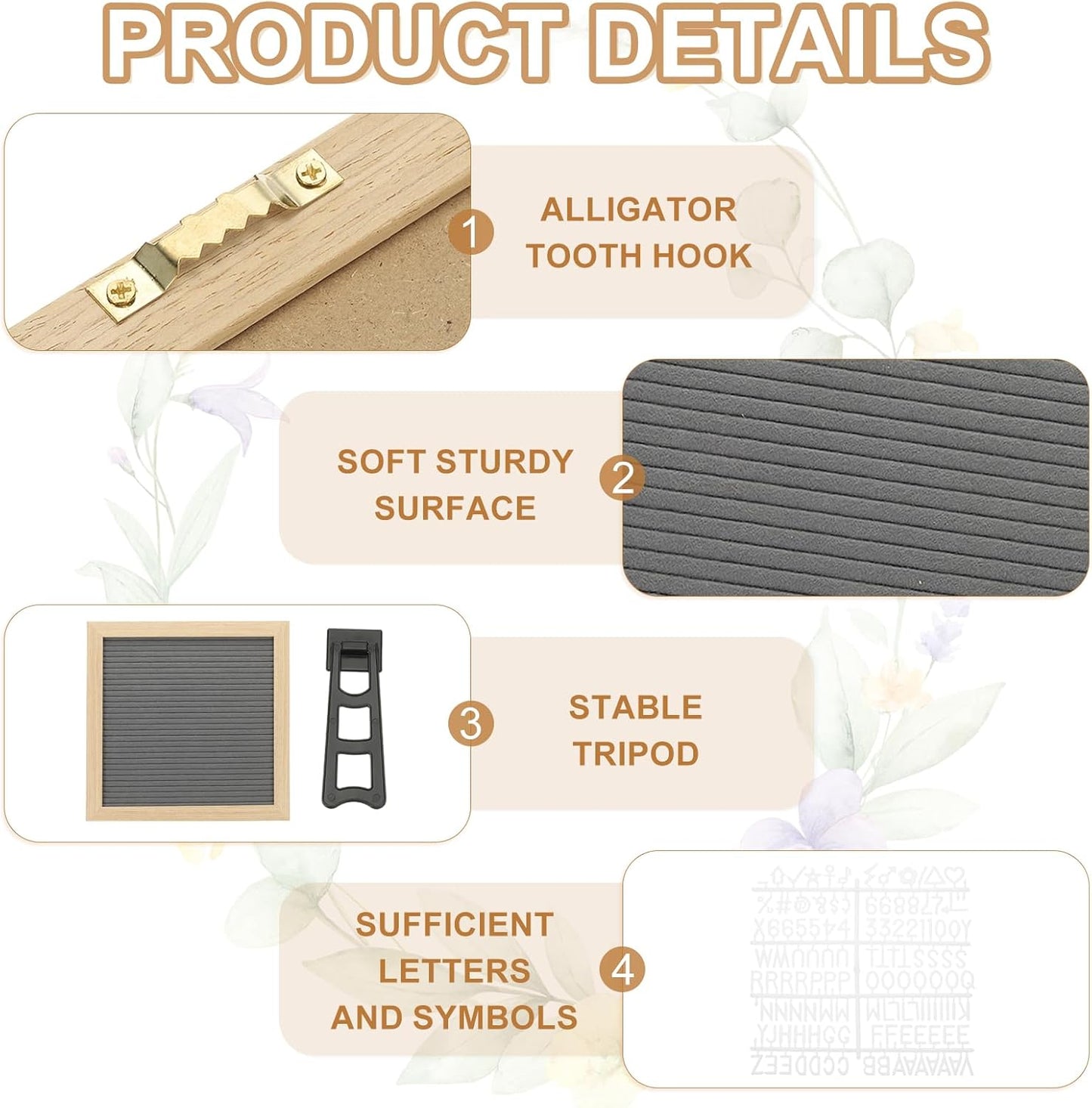 PATIKIL Felt Letter Board, 10x10Inches Gray Wooden Changeable Message Board with Storage Bag Stand for Kitchen Menu Classroom Farmhouse Decor Notes, White Letter