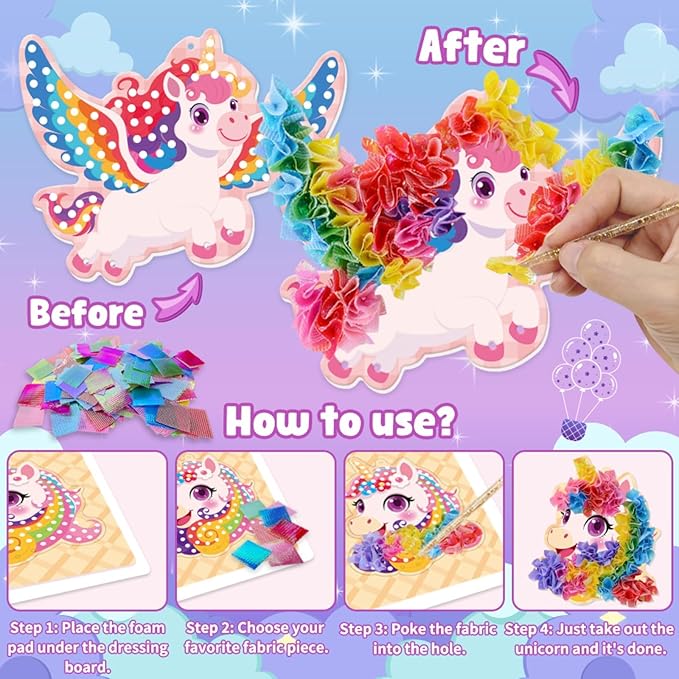 Ancitoy Unicorn Poke Art Kit for Girls, DIY Wind Chime Craft Activity, Mess-Free Art Gifts for Kids Ages 4 5 6 7 8 9 10 Birthday Present