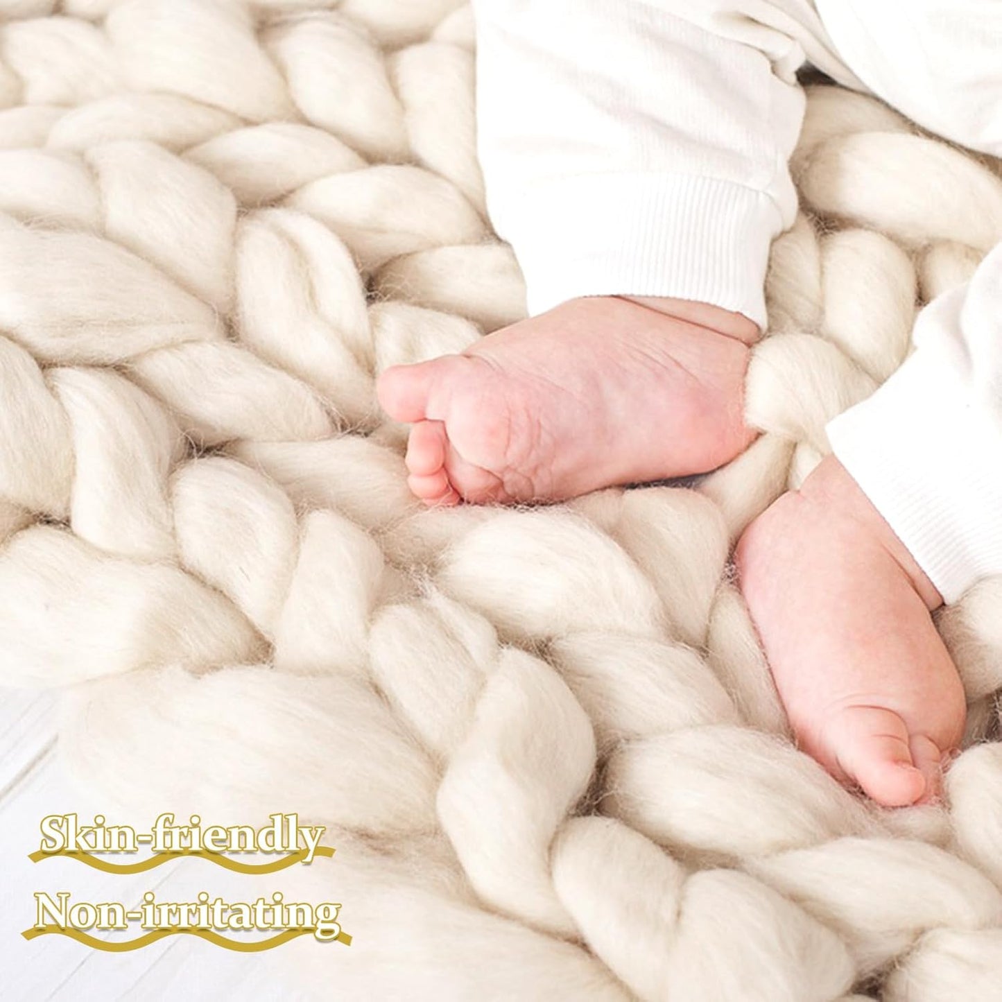 QMNNMA 14.1oz Wool Roving Yarn, Fiber Roving Wool Top, Felting Supplies, Chunky Yarn, Handmade Carded Core Wool for Wet Felting DIY Hand Spinning