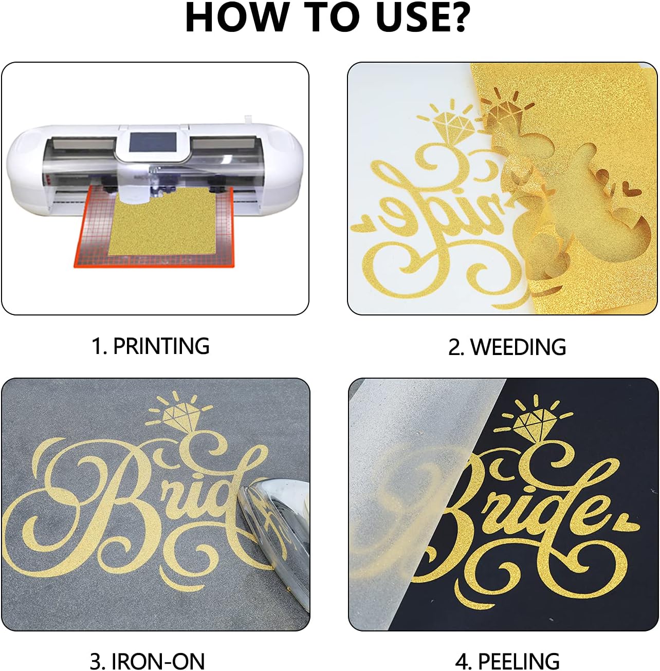 guangyintong Glitter Gold Heat Transfer Vinyl HTV Rolls, 12" x 8ft Iron on Vinyl for T-Shirts Glitter Gold HTV Vinyl for All Cutter Machines Easy to Cut & Weed for Heat Vinyl Design