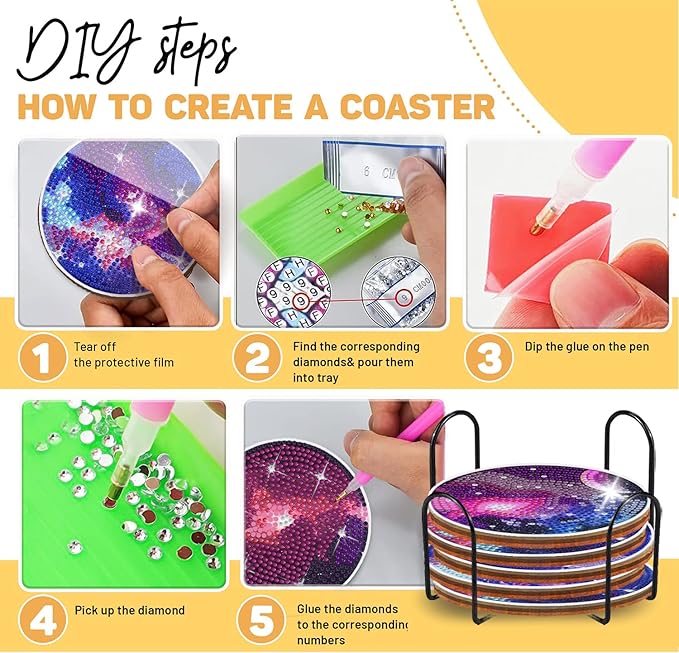 8 pcs Diamond Painting Coasters | Diamond Art Coasters | Galaxy and Nebula Diamond Art Painting | Perfect Art Craft Gift for Galaxy Lover, Dad, Mom, Grandparents, Brother, Sister.