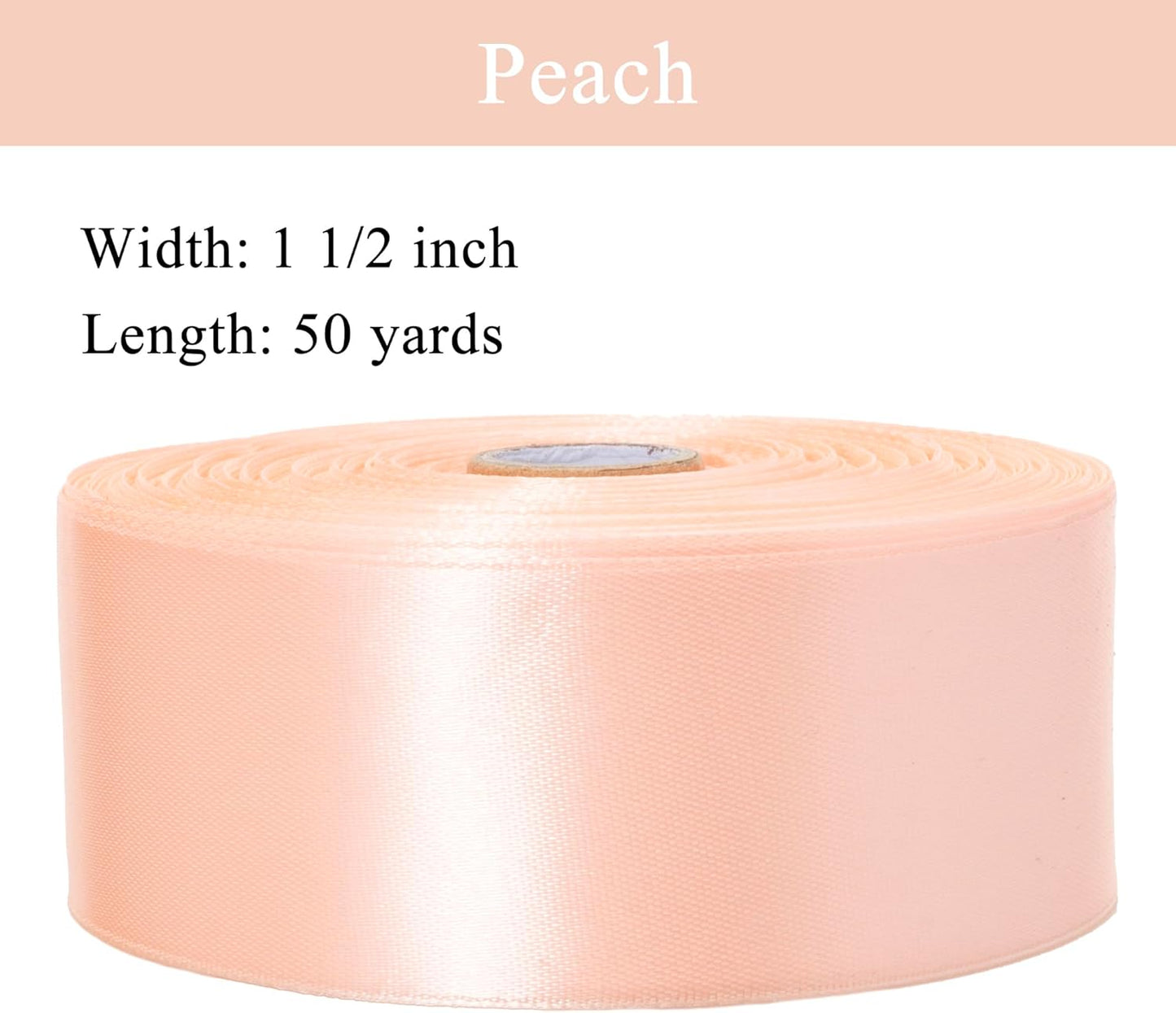 1 1/2 Inch Peach Solid Satin Ribbon, 50 Yards Craft Fabric Ribbon for Gift Wrapping Floral Bouquets Wedding Party Decoration