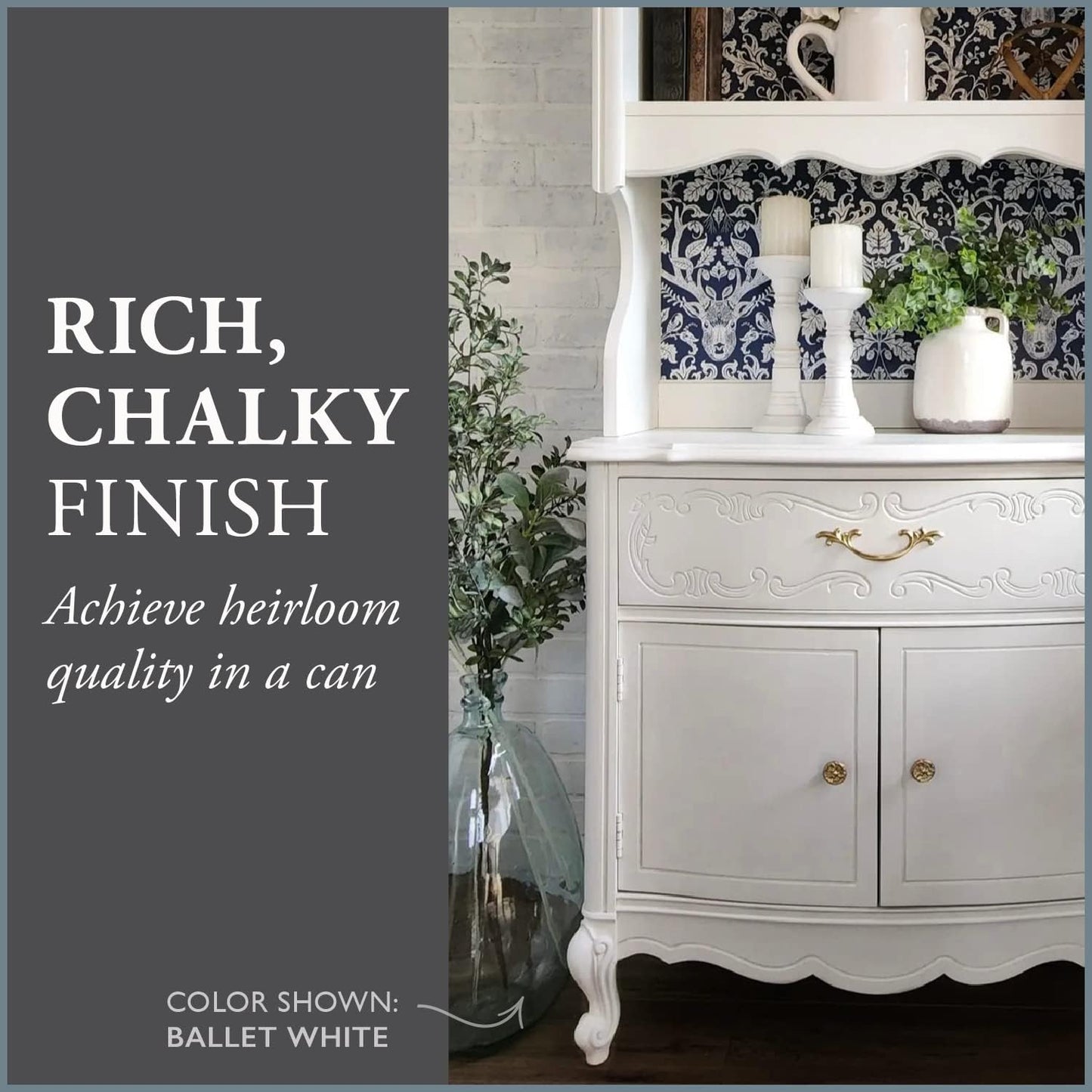 AMY HOWARD AT HOME Chalk-Based One Step Paint for Furniture, Cabinetry, Decor, Finish, and More | No Stripping, Sanding, or Priming | Ultra-Light Base | 32 Ounce | Ballet White