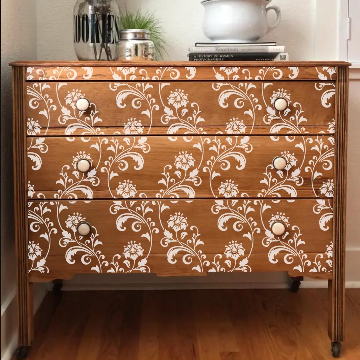 Damask Stencils for Walls 12inch Damask Stencil Large Texture Stencils Mixed Medium Layering Templates for Painting on Wood Furniture Canvas Paper Fabric