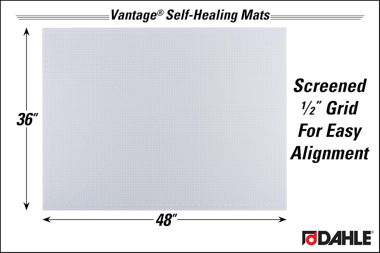 Dahle Vantage 10684 See-Through Premium Self-Healing Cutting Mat, 36"x48", 1/2" Grid, 5 Layers for Max Healing, Perfect for Crafts & Sewing, Clear