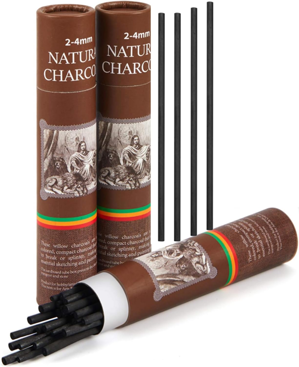 Gueevin 50 Pcs Willow Charcoal Sticks, Willow Charcoal, Artists, Beginners, Students, Perfect for Sketching, Drawing, Shading, and Fine Art Christmas Gifts for Art (2-4mm)