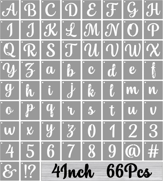 BAMIDELE 4 Inch Alphabet Letter Stencils for Painting, 66 Pcs Reusable Plastic Calligraphy Letter Stencils and Numbers Template Kit for Painting on Wood, Chalkboard, Fabric, Door Porch, Wall Art