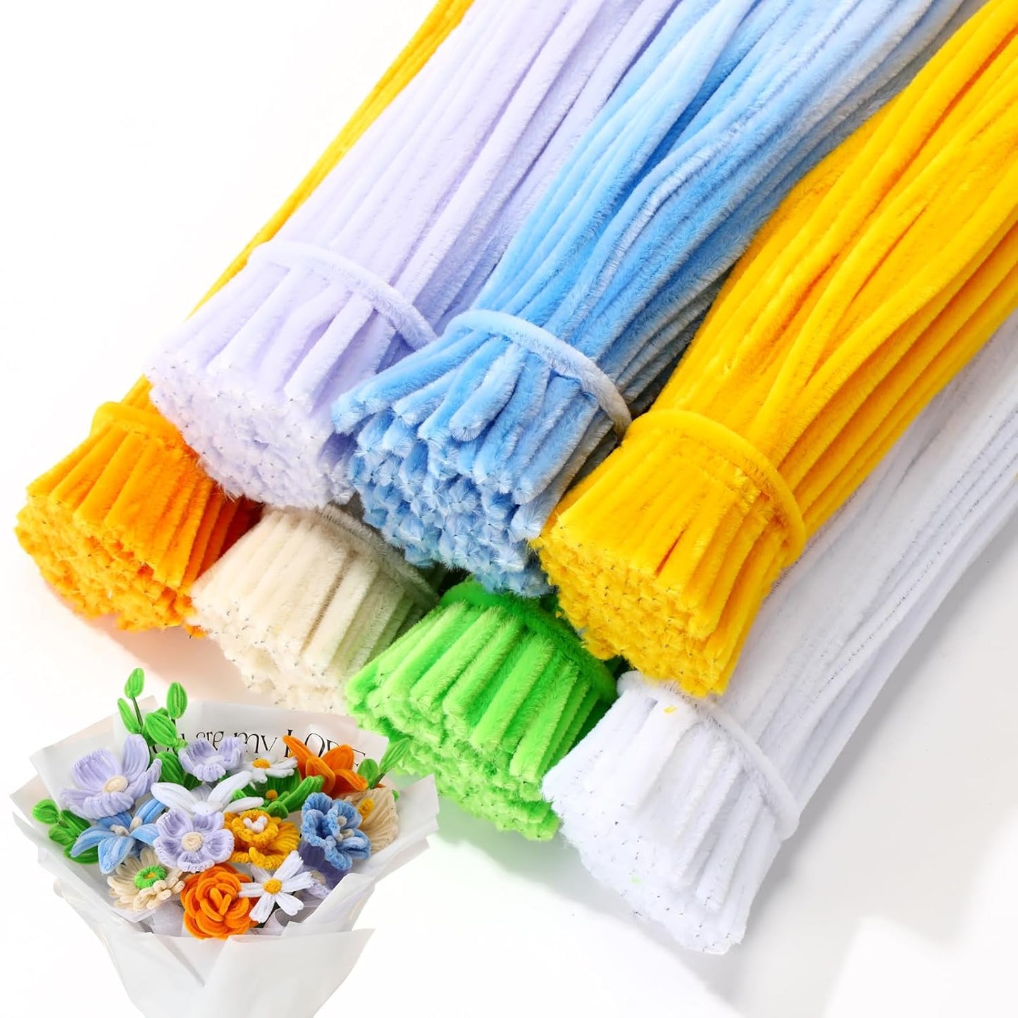 DaisyInner 700 Pcs Halloween Fall Pipe Cleaners Craft Bulk Pastel Chenille Stems Flower DIY Gradient Colored Fluffy for School Classroom Thanksgiving Christmas Party Supplies(Blue,Yellow)