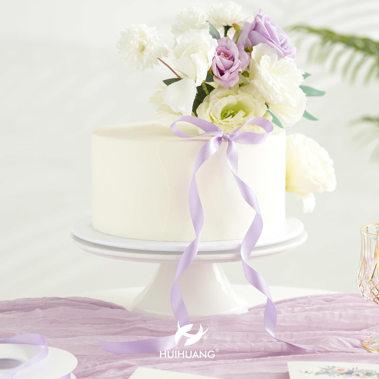 HUIHUANG Lavender Satin Ribbon 1/2 inch X 50 Yards Continuous, Purple Double-Faced Satin Ribbon for Gift Wrapping, Bows, DIY Crafts, Flower Bouquet, Wedding Bridal Shower Decor, Flower Crown