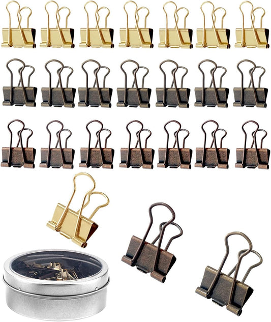 Mini Binder Clips 0.75in 24-Pack - Multicolor Bronze Clips for Notes with Magnetic Case