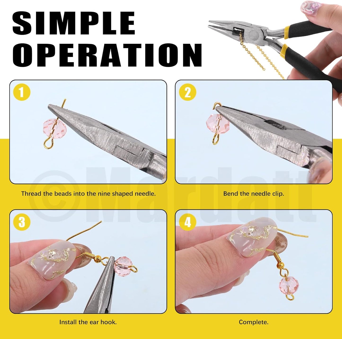 Mardatt 1488Pcs Jewelry Making Supplies Kit - Magnifying Glass, Pliers, Wires, Chain, Jump Ring Opener, Tweezers