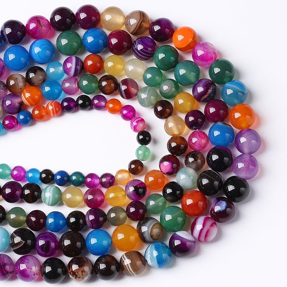 32pcs 12cm Natural Multicolor Stripe Agate Beads for Jewelry Making Natural Stone Energy Healing Beads DIY Bracelet Necklace 15" (12mm, Multicolor Stripe Agate)